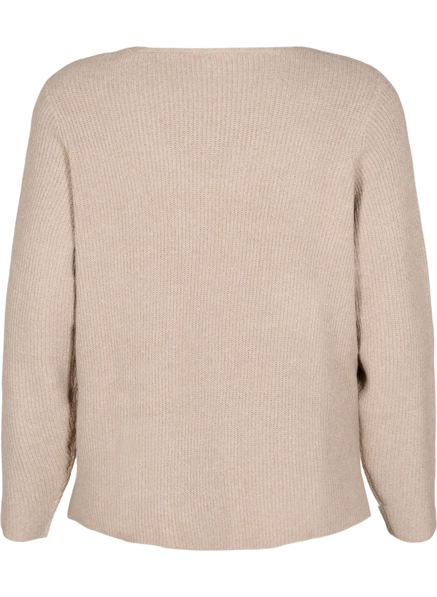 ZizziStrickbluse mit V-Ausschnitt und langen &Auml;rmeln, Simply T. White Mel., Packshot image number 1