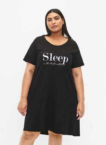 Kurzärmeliges Nachthemd aus Bio-Baumwolle , Black Sleep, Model image number 0