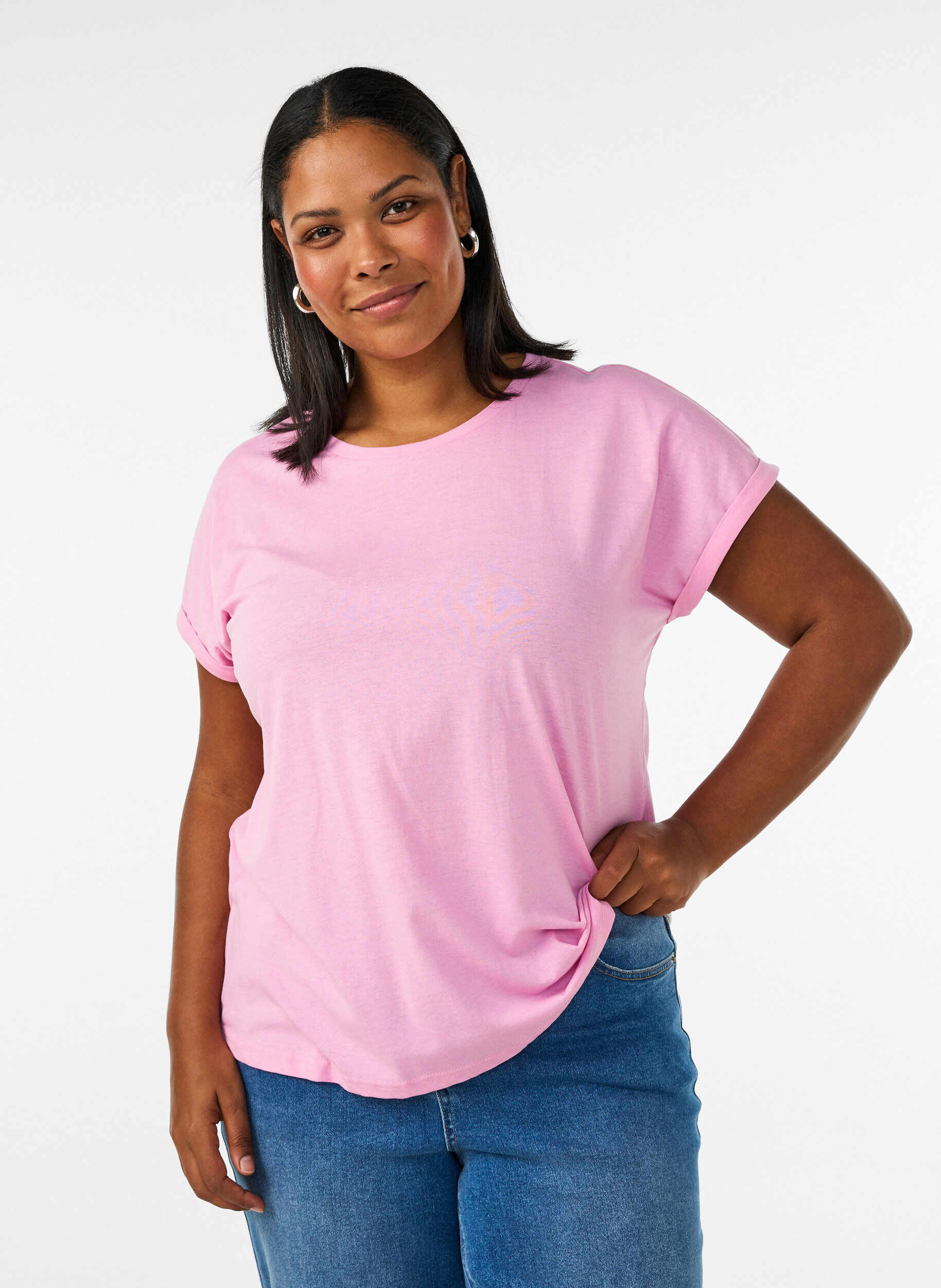 ZizziKurz&auml;rmeliges T-Shirt aus einer Baumwollmischung, Pink, Model image number 0