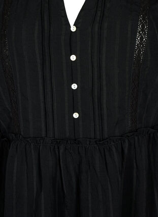 Gestreiftes Viskosekleid mit Spitzenband und 3/4 Ärmeln, Black, Packshot image number 2