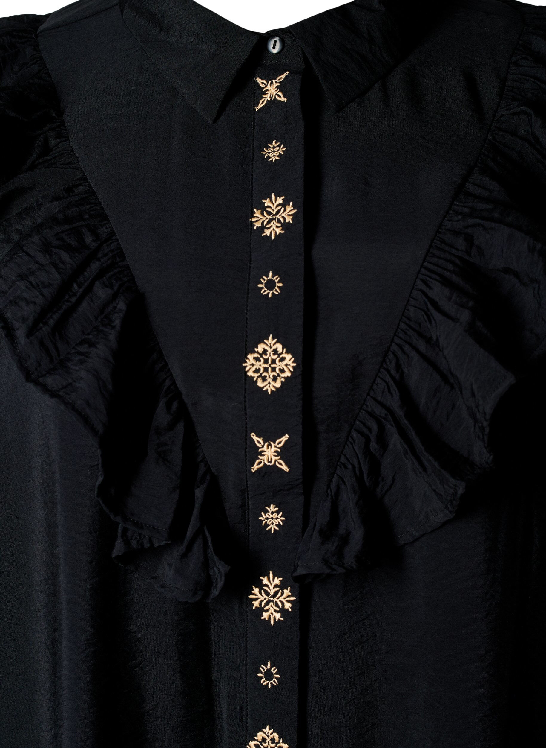 ZizziHemdblusenkleid mit R&uuml;schen und Stickereien, Black, Packshot image number 2