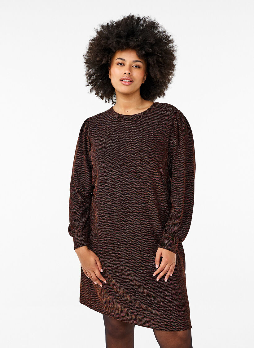 Kleid mit Zickzackmuster und Glitzer, Copper ZigZagShimmer, Model image number 0