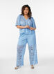 Hoch taillierte Spitzenhose mit geraden Beinen, Blau, Model image number 0