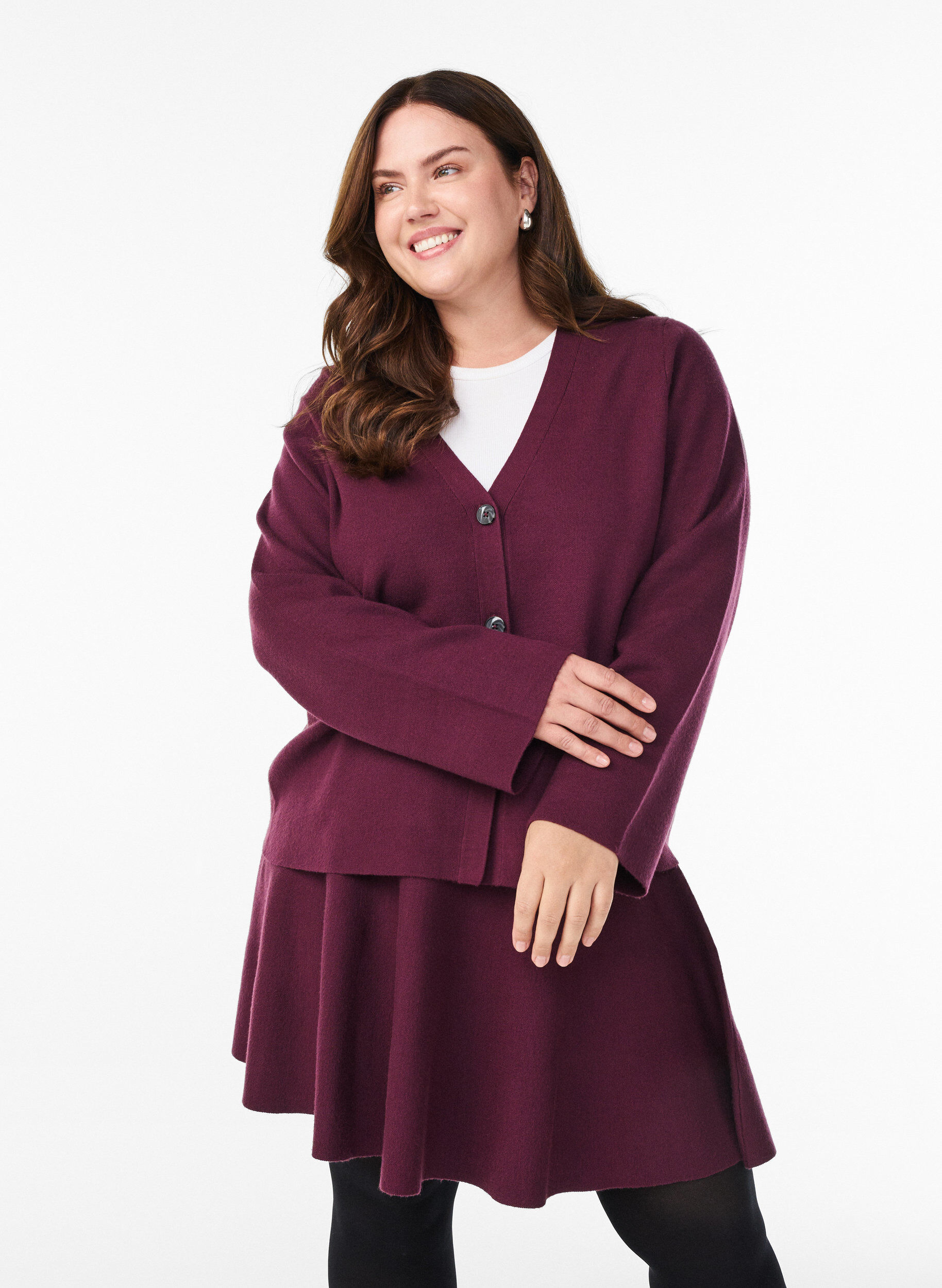 ZizziKurzer Strickrock in A-Linie, Dunkles Bordeaux, Model image number 0