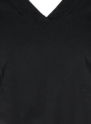 Kurzarm Bluse aus Baumwolle mit V-Ausschnitt, Black, Packshot image number 2