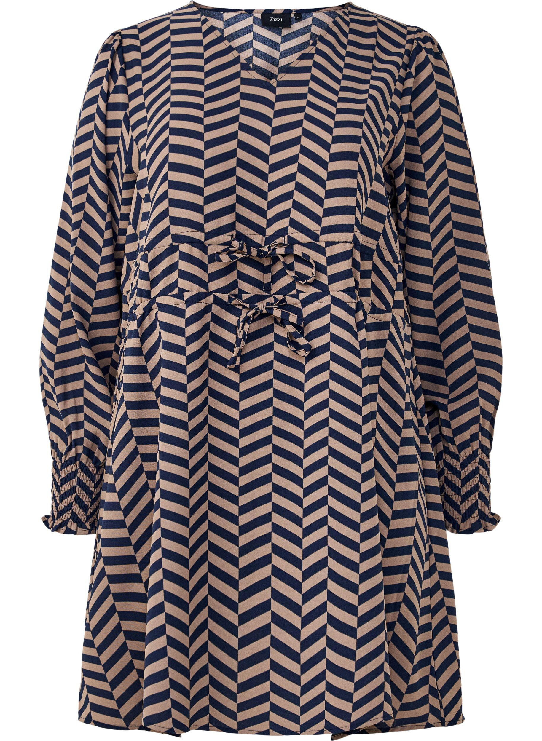 ZizziKleid mit Bindeg&uuml;rtel in der Taille, Blau, Packshot image number 0