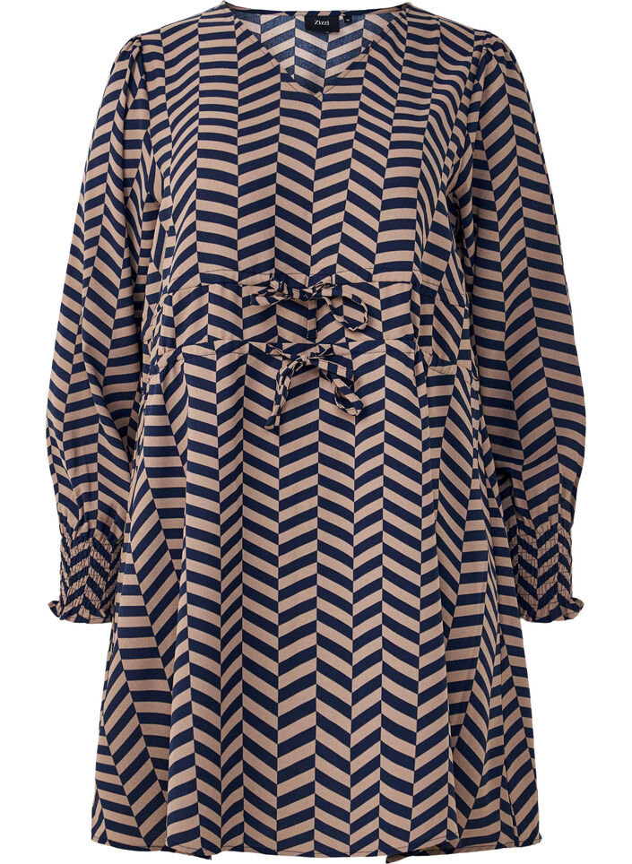 Kleid mit Bindegürtel in der Taille, Blau, Packshot image number 0