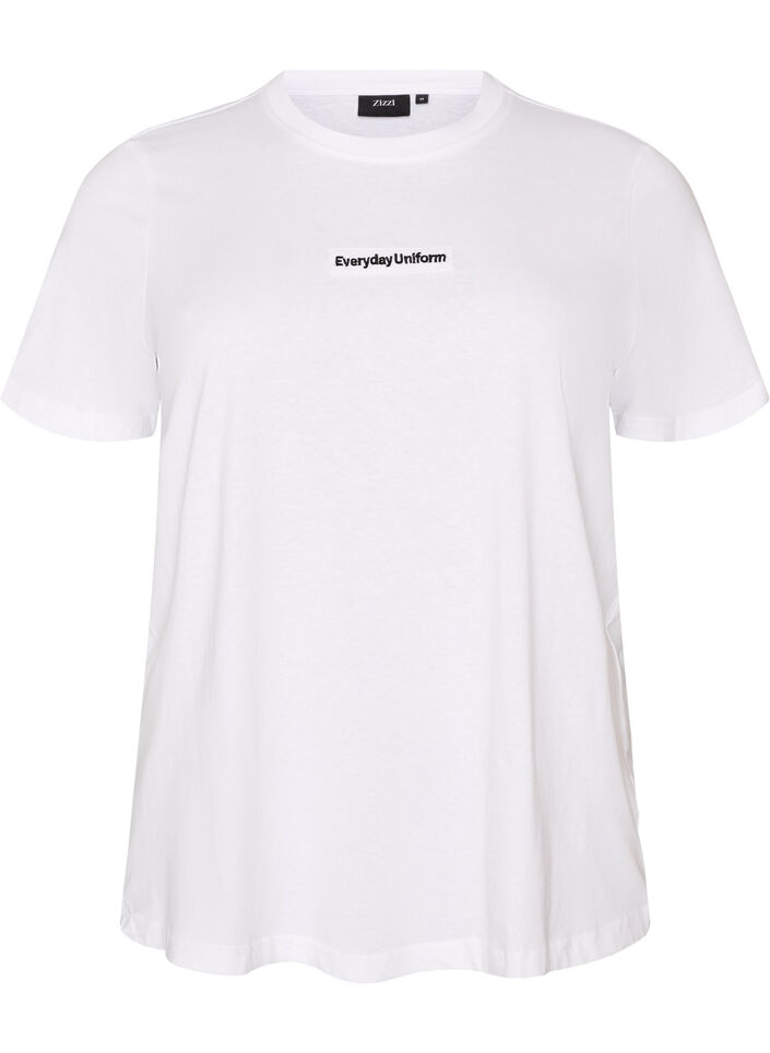 T-Shirt aus Baumwolle mit Text-Badge, Wei&szlig;, Packshot image number 0