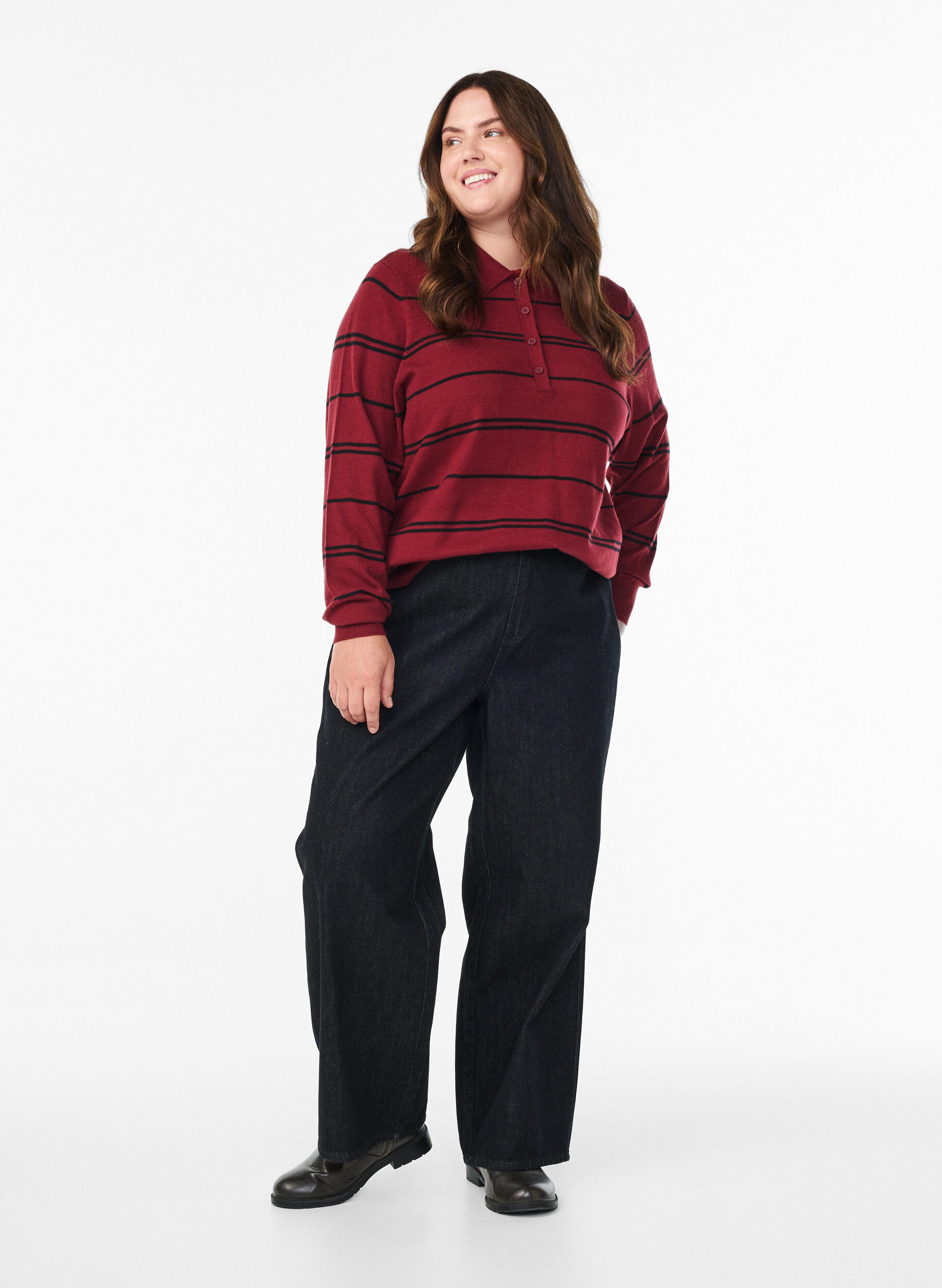 ZizziStrickbluse mit Kragen, Rot, Model image number 1