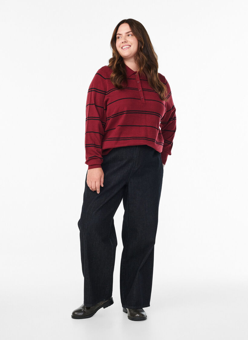 Strickbluse mit Kragen, Rot, Model image number 1