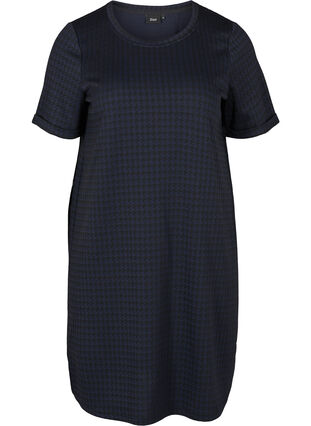 Kariertes Kleid mit kurzen Ärmeln, Navy, Packshot image number 0