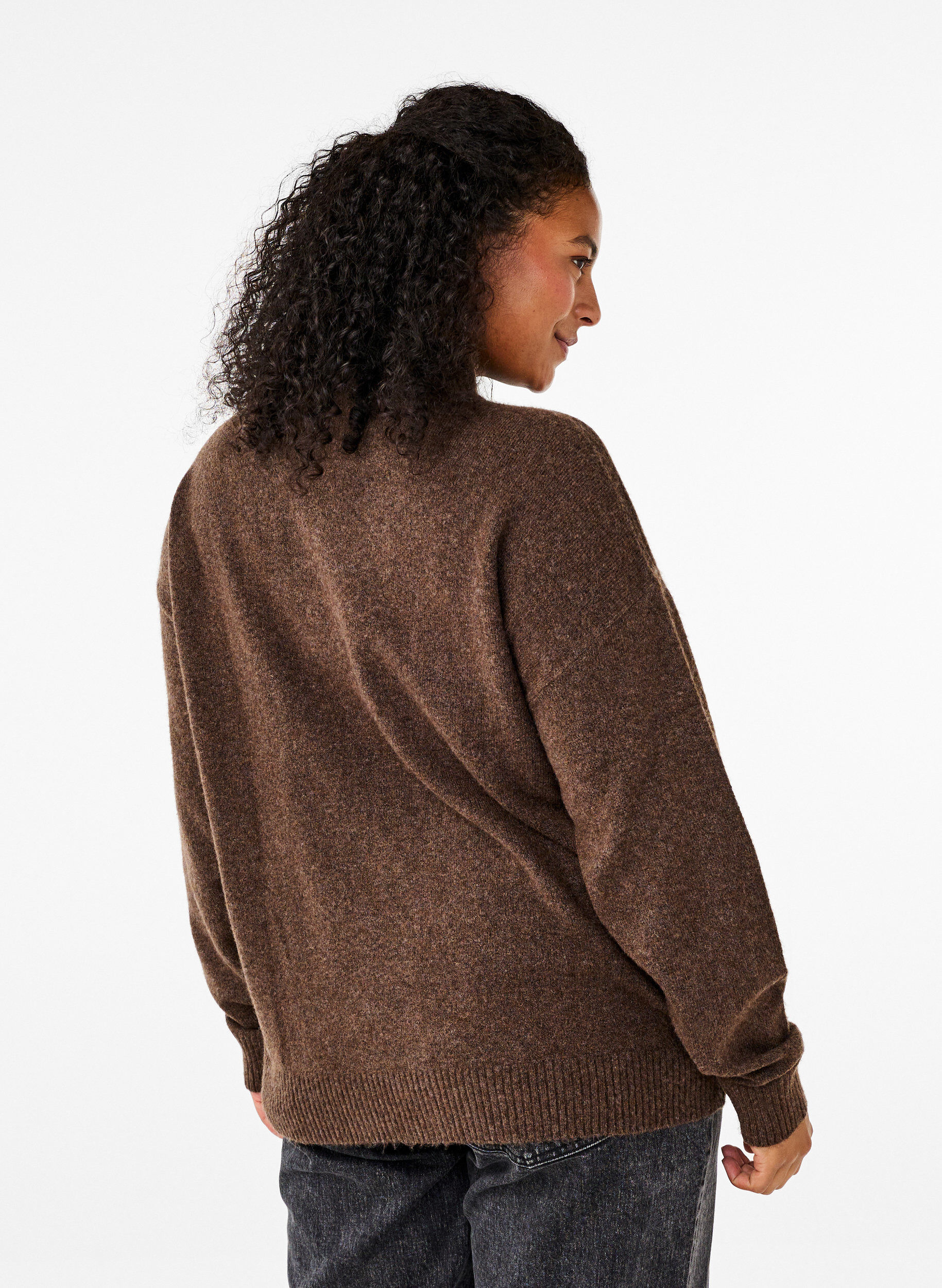 ZizziGestrickte Wollbluse mit hohem Kragen, Rain Drum Mel., Model image number 1