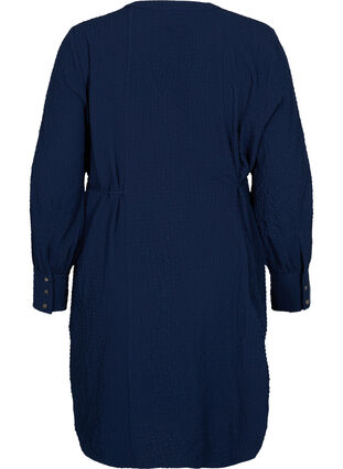 Langarm Kleid mit V-Ausschnitt und Bindeschnüre, Navy Blazer, Packshot image number 1
