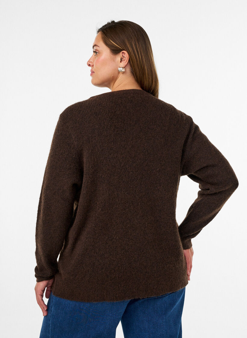Melierte Strickbluse mit Rundhalsausschnitt, Braun, Model image number 2