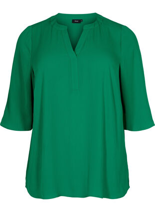 Bluse mit 3/4 Ärmeln und V-Ausschnitt, Jolly Green, Packshot image number 0