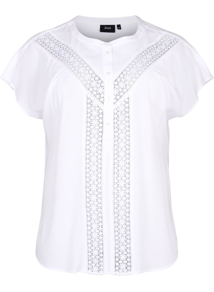  Viskosebluse mit Spitzenbesatz, Bright White, Packshot image number 0