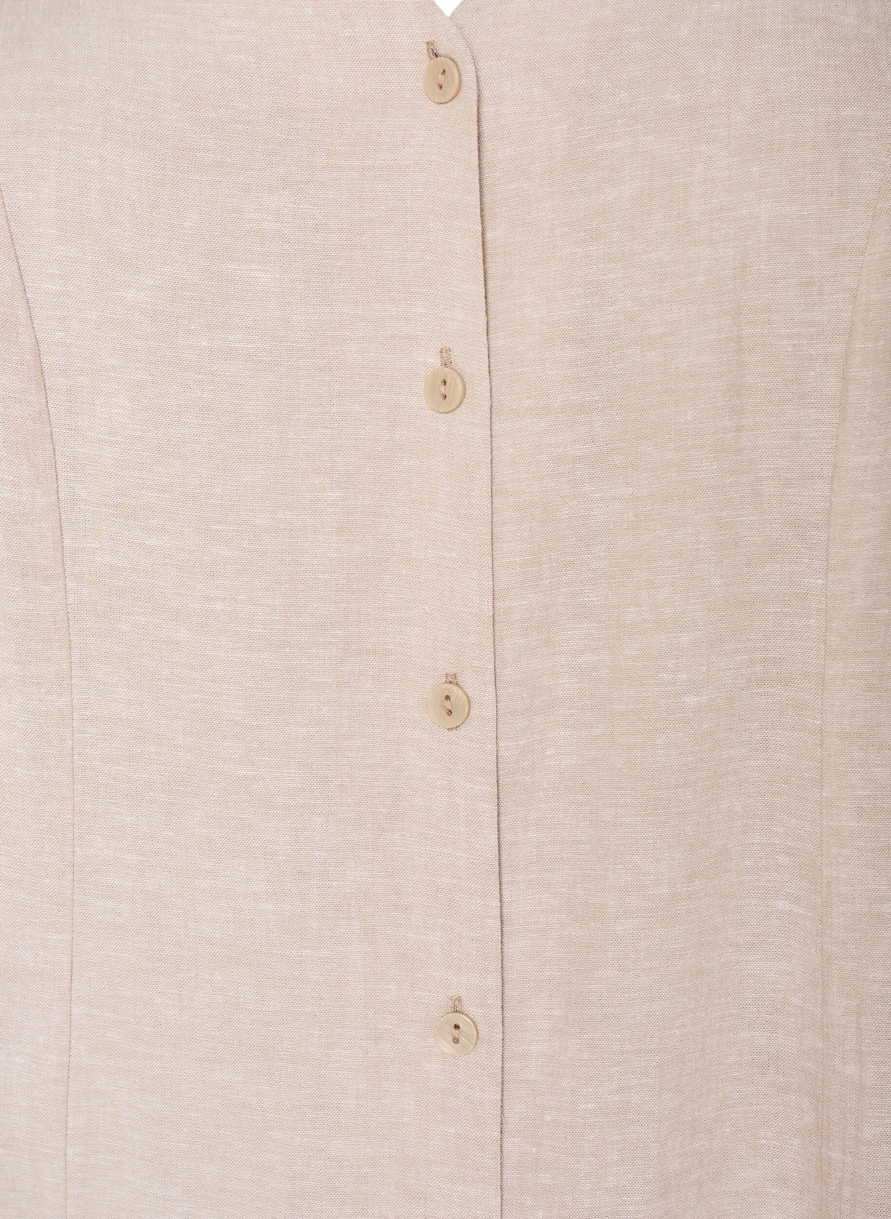 ZizziMidikleid aus Leinen und Viskose mit R&uuml;schen&auml;rmeln, Beige, Packshot image number 2