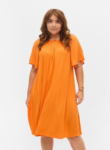 Kurzärmeliges Kleid aus Viskose, Orange Peel, Model image number 0
