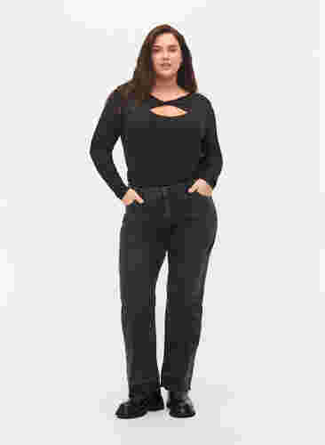 Bluse mit Cut-Out und langen Ärmeln, Black, Model image number 2