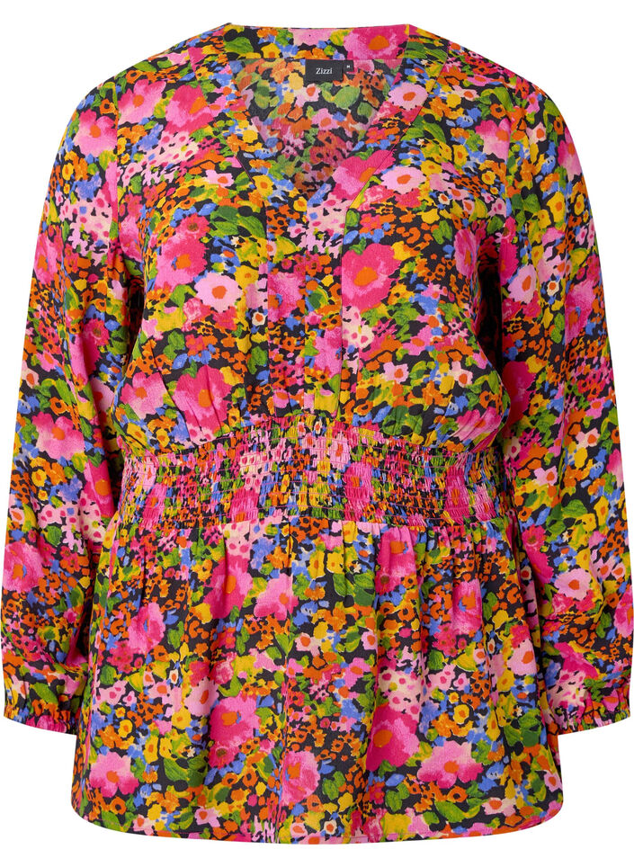 Viskosebluse mit Blumendruck und Smock, Neon Flower Print, Packshot image number 0