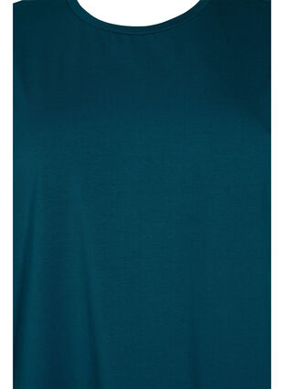 Kurzärmeliges Baumwollkleid mit Schlitz, Deep Teal, Packshot image number 2