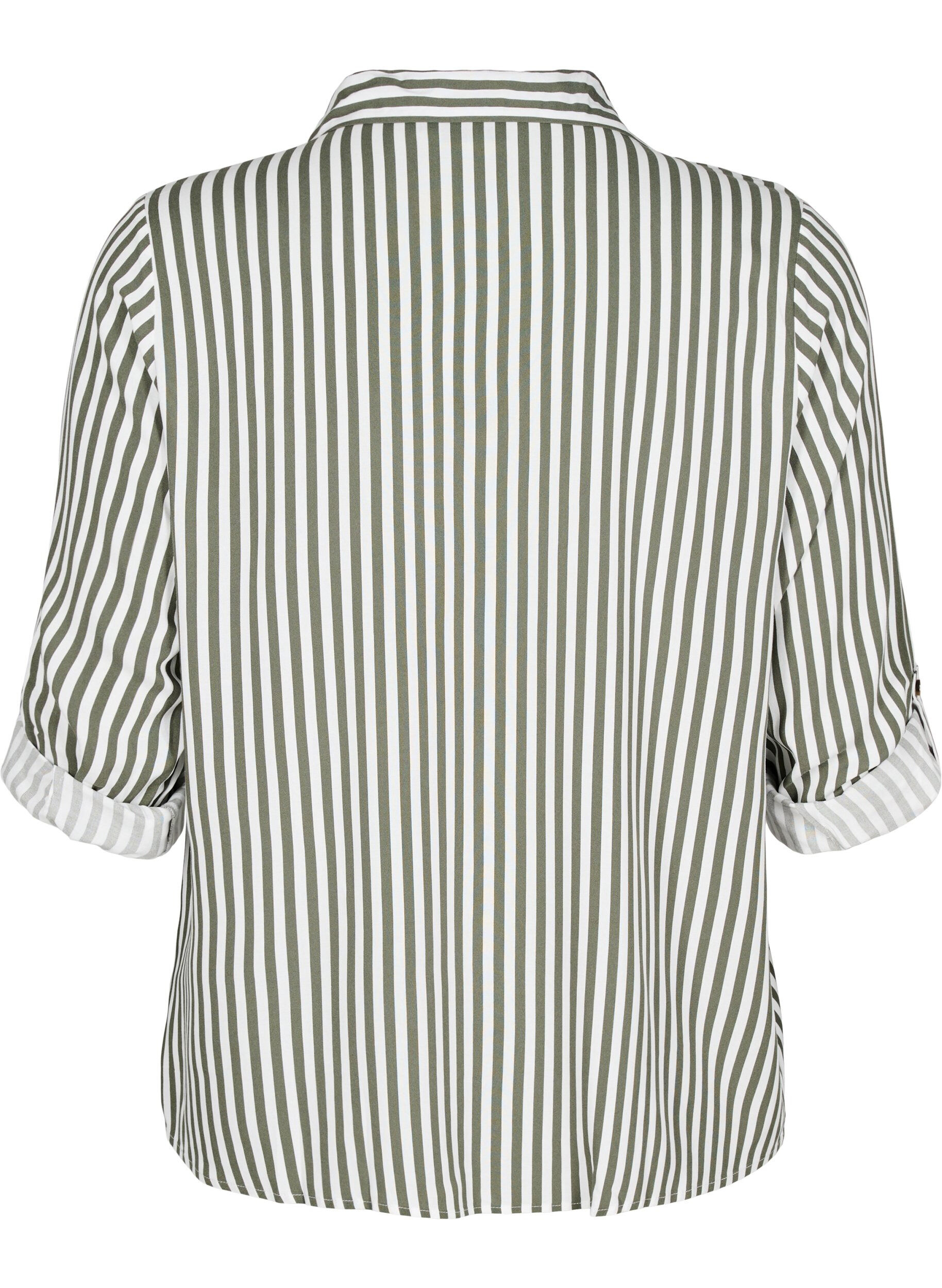 ZizziGestreiftes Hemd mit hochgekrempelten &Auml;rmeln, Gr&uuml;n, Packshot image number 1