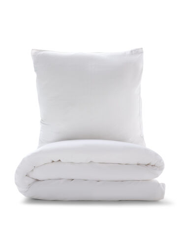 Einfarbiges Bettwäsche-Set aus Baumwolle, White Alyssum, Packshot image number 0