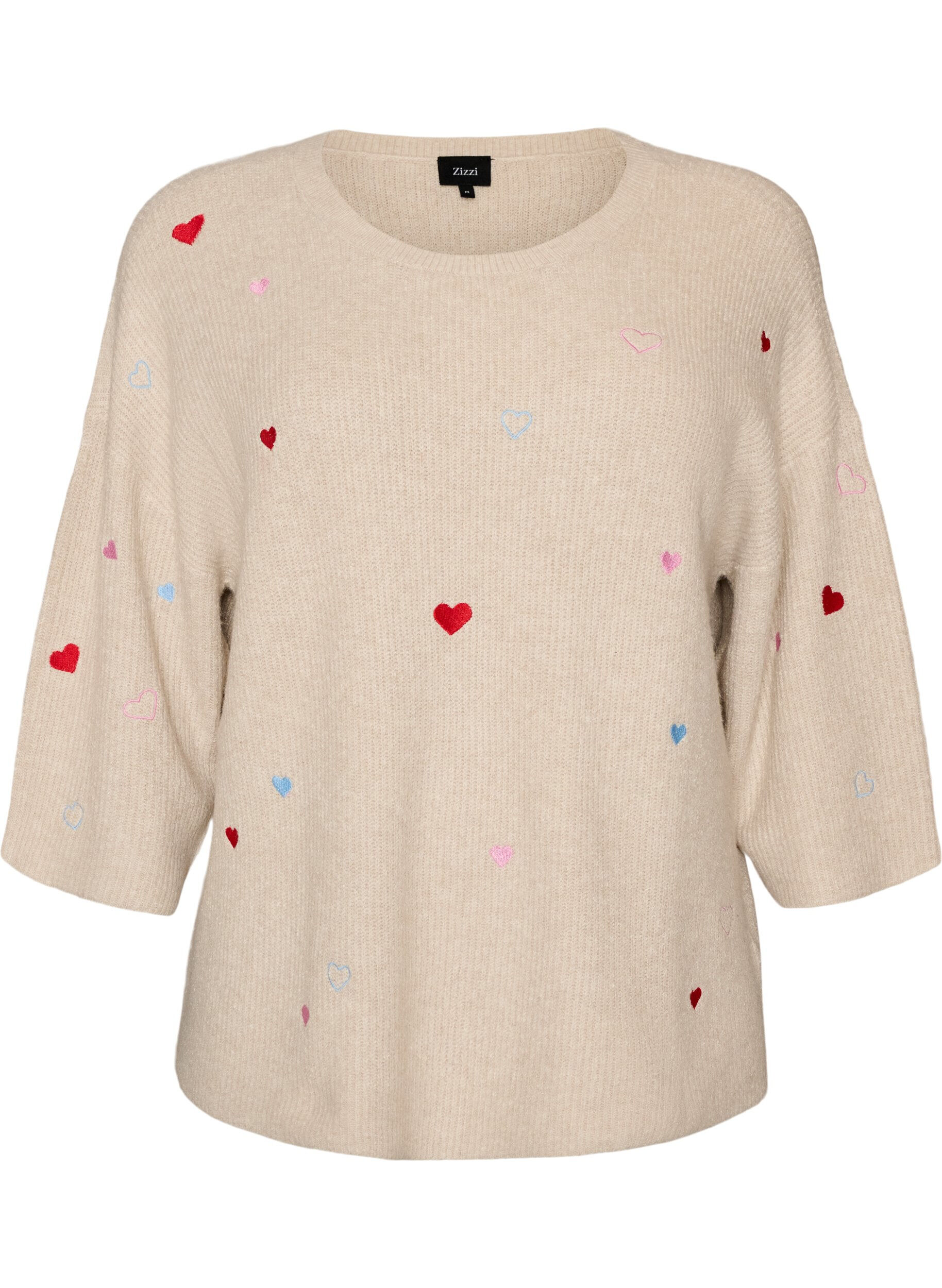 ZizziStrickbluse mit Herzen und 3/4-&Auml;rmeln, Beige, Packshot image number 0