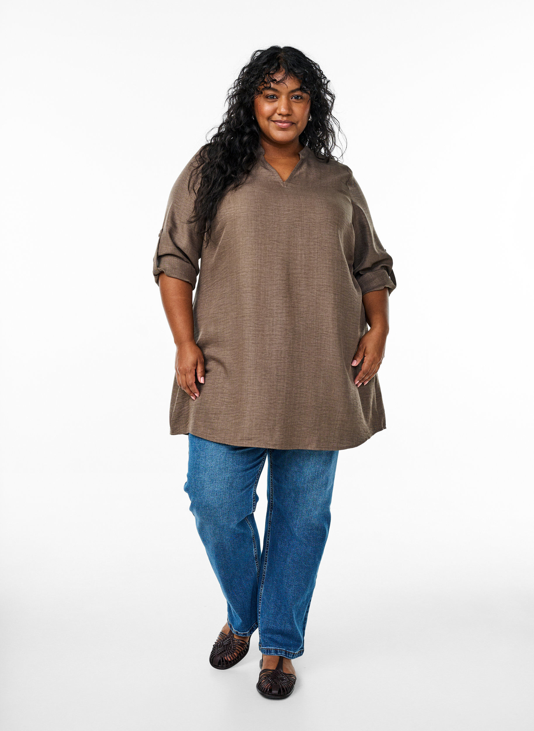 ZizziTunika mit Rundhalsausschnitt, Braun, Model image number 1