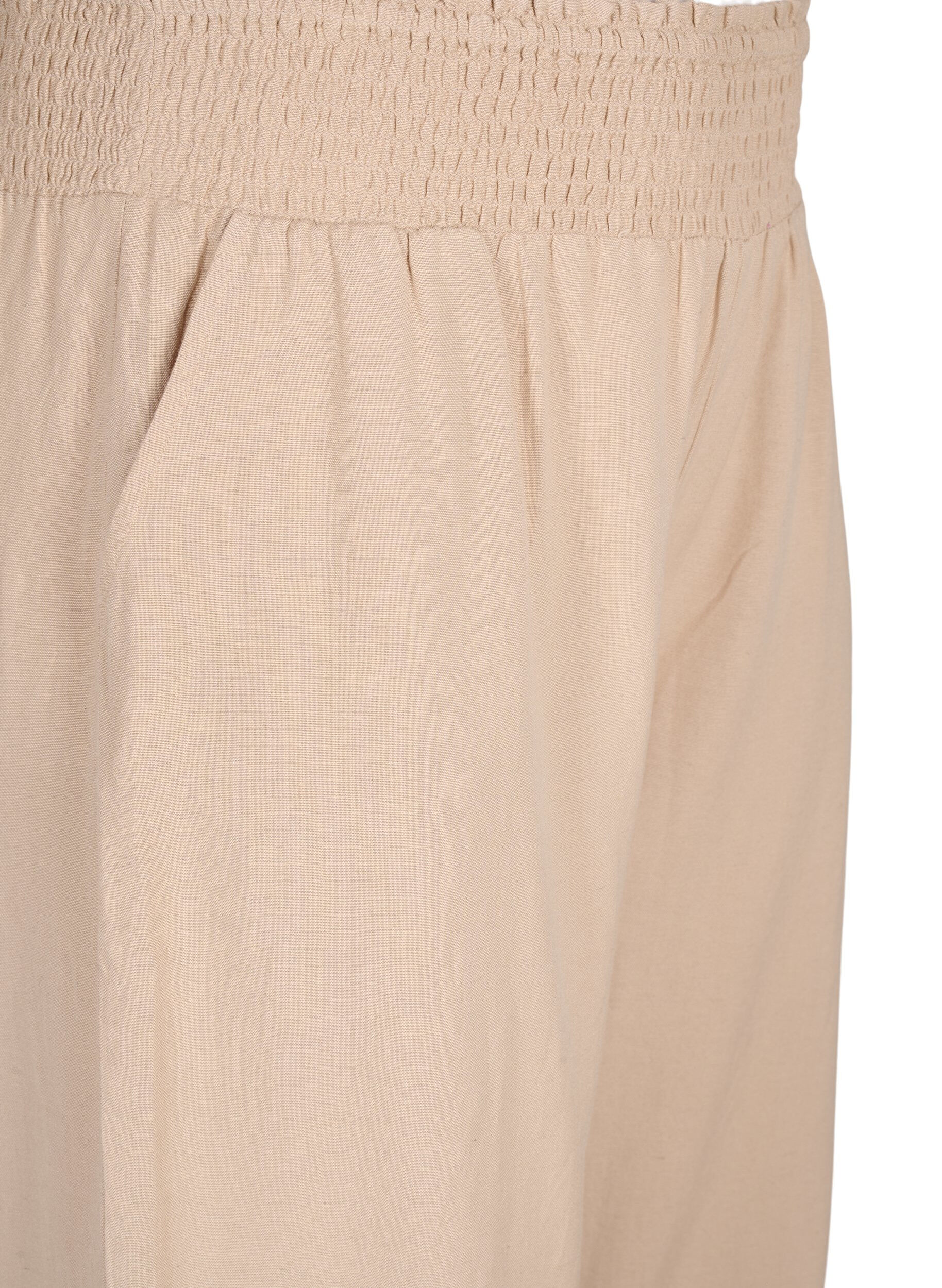 ZizziGesmokte Hose mit Leinen, Beige, Packshot image number 2