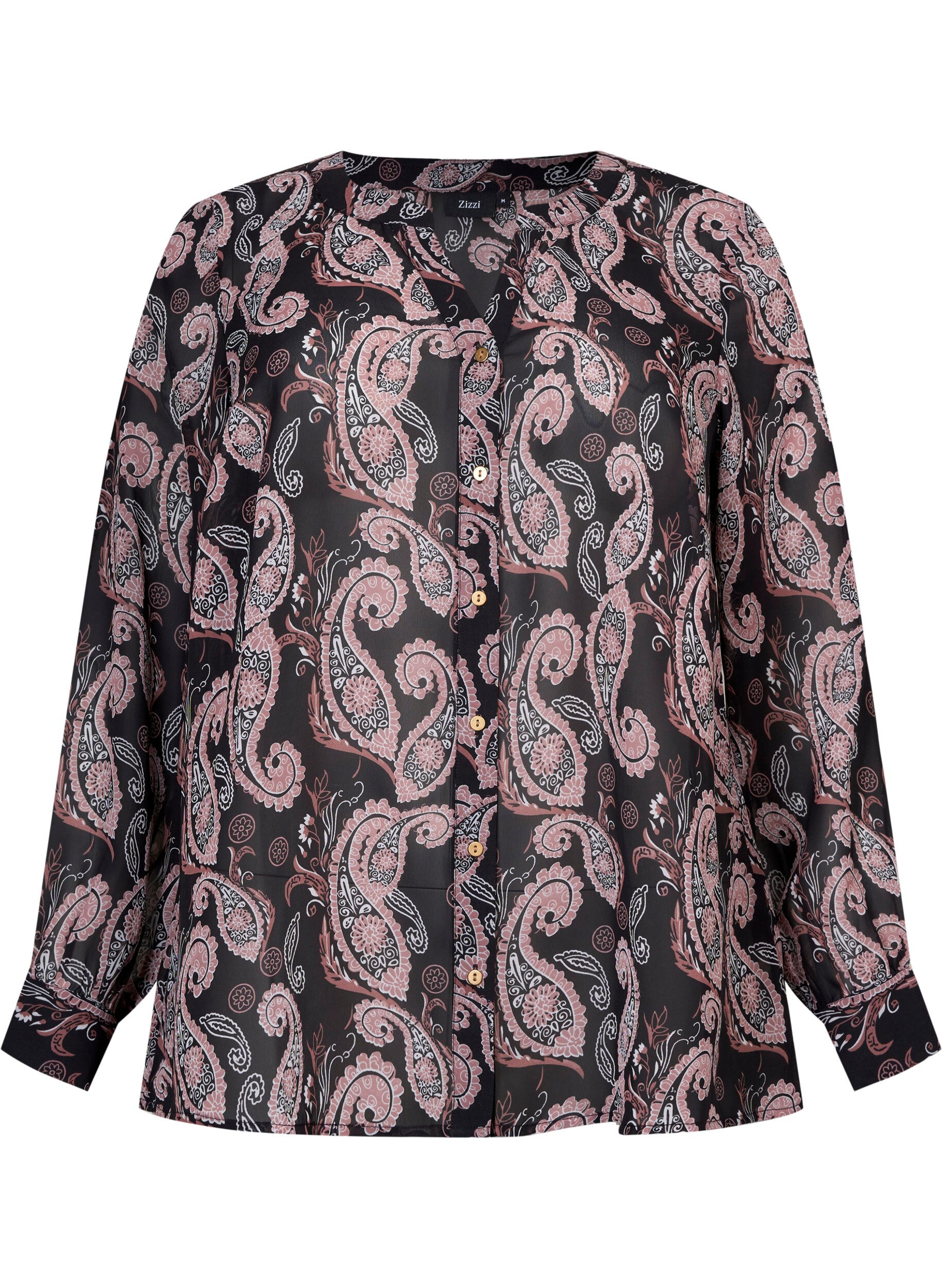 ZizziHemdbluse mit V-Ausschnitt und Print, Black/Beige Paisley, Packshot image number 0