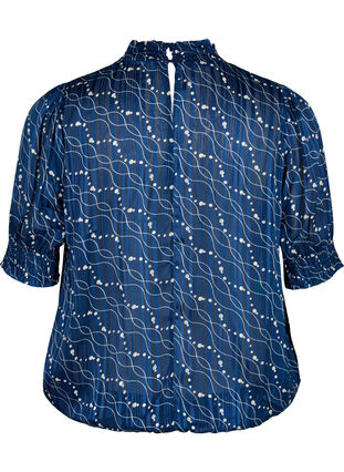 Kurzärmelige gesmokte Bluse mit Print, Dress Bl. Swirl AOP, Packshot image number 1