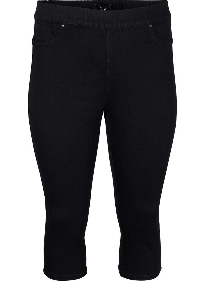  Denim-Caprihosen mit elastischem Bund, Schwarz, Packshot image number 0