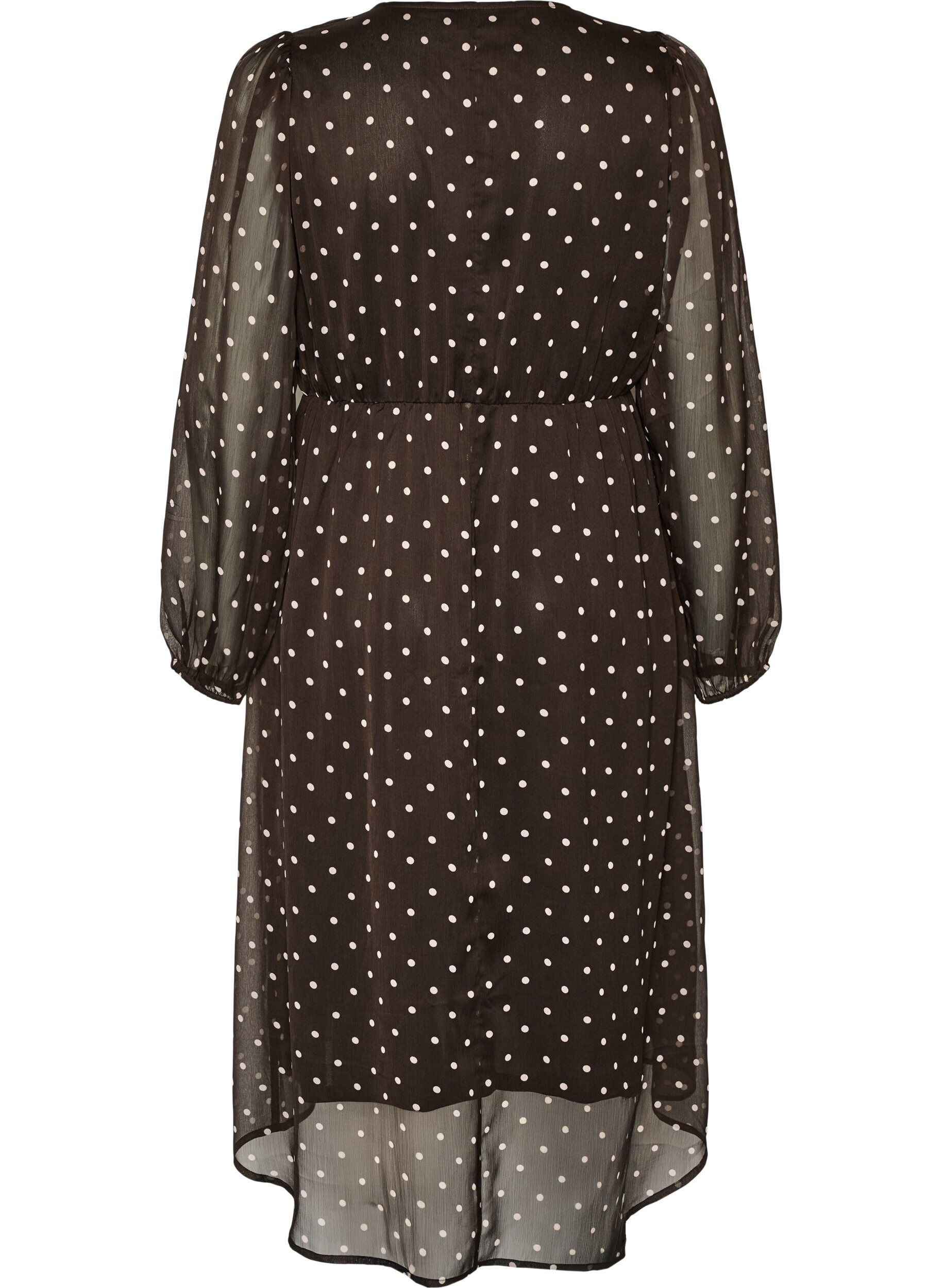 ZizziKleid aus Chiffon mit Polka Dots und langen &Auml;rmeln, Braun, Packshot image number 1