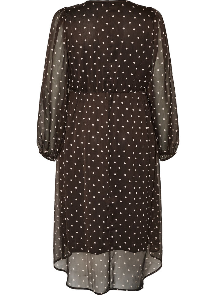 Kleid aus Chiffon mit Polka Dots und langen &Auml;rmeln, Braun, Packshot image number 1