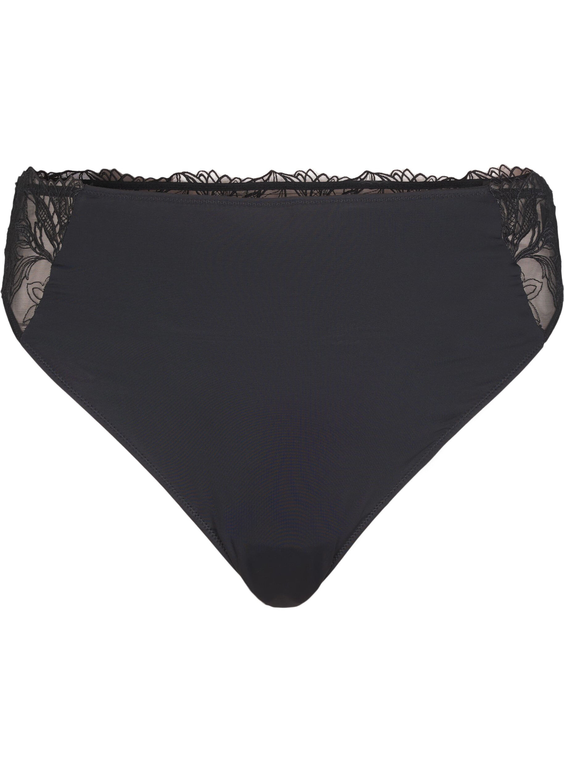 ZizziStringtanga aus Mikrofaser mit Spitzensaum, Schwarz, Packshot image number 0