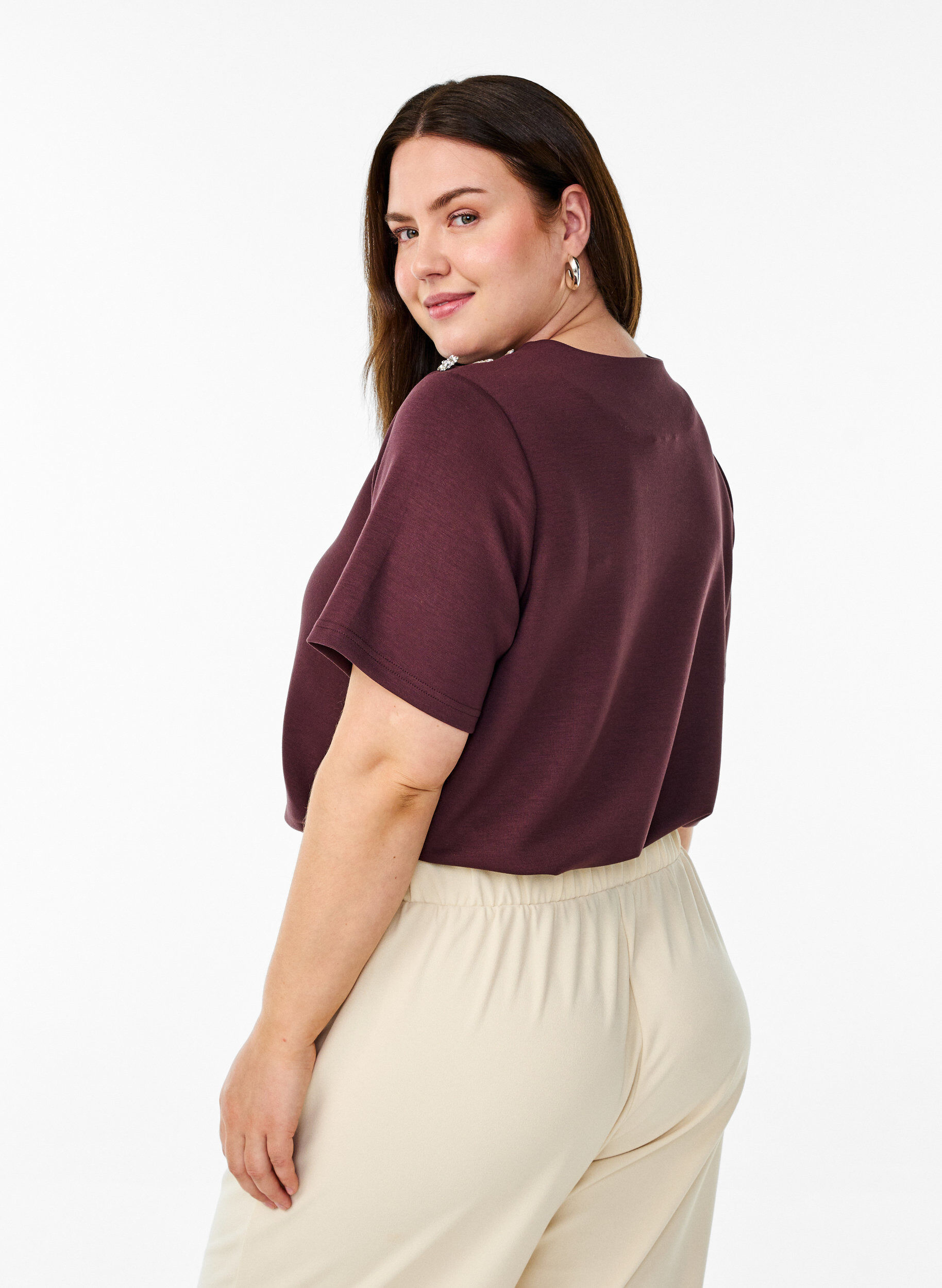 ZizziKurz&auml;rmelige Bluse mit Knopfdetail, Dunkles Bordeaux, Model image number 2