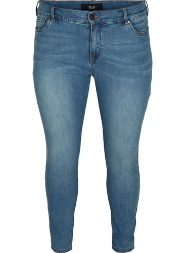 Cropped Amy Jeans mit hoher Taille und Schleife, Blue denim, Packshot image number 0