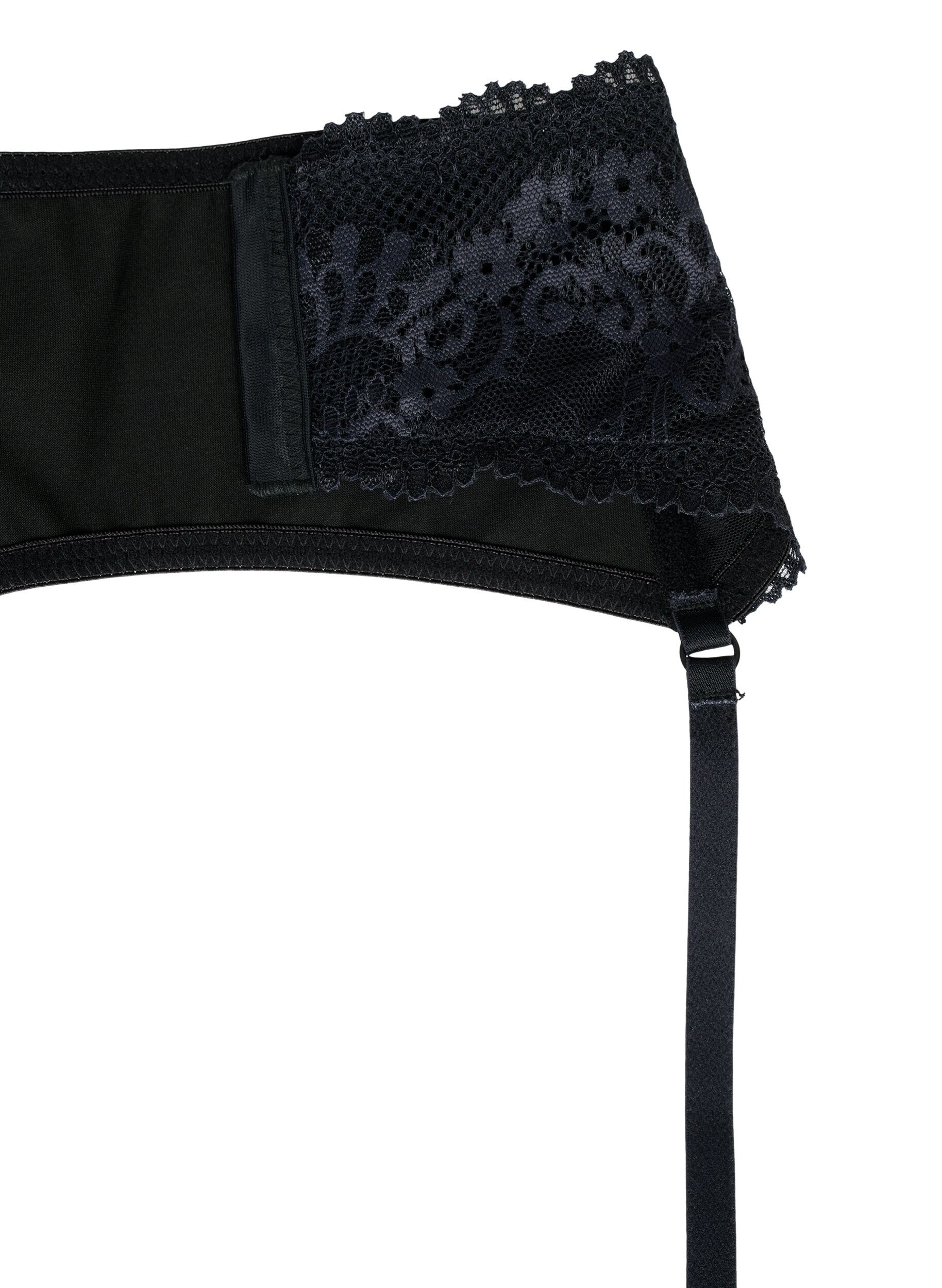 ZizziGl&auml;nzender Strumpfhalter mit Spitze, Black, Packshot image number 3