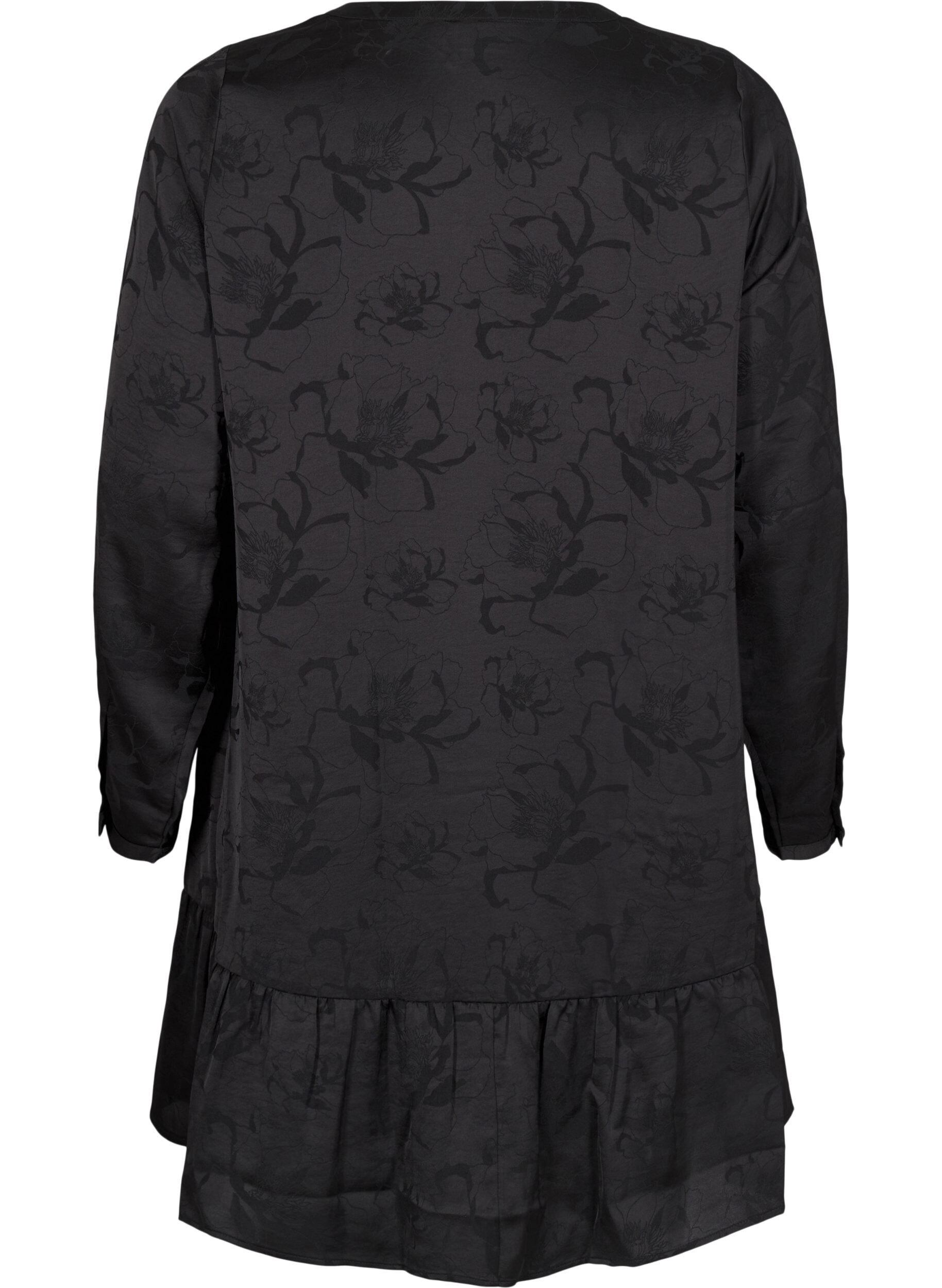 ZizziKurzes Satinkleid mit Ton-in-Ton-Muster, Black, Packshot image number 1