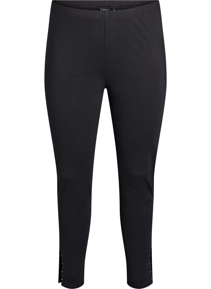 Leggings mit Schlitzen und kleinen Strasssteinen, Schwarz, Packshot image number 0