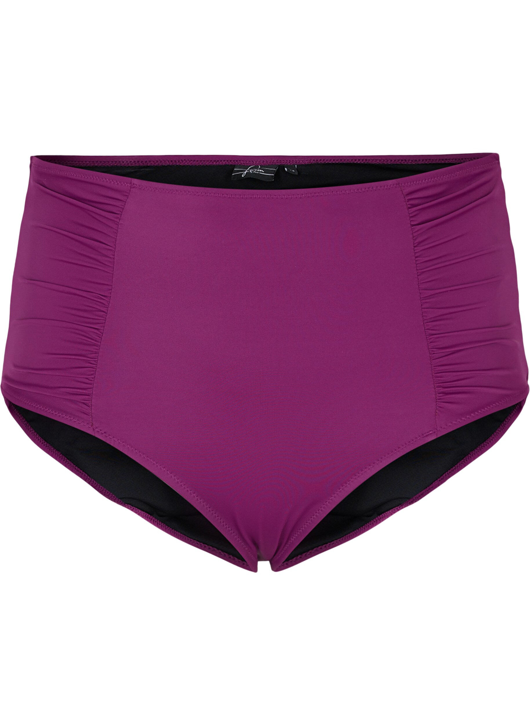 ZizziHochtailliertes Bikini-Unterteil mit R&uuml;schen, Dark Purple, Packshot image number 0