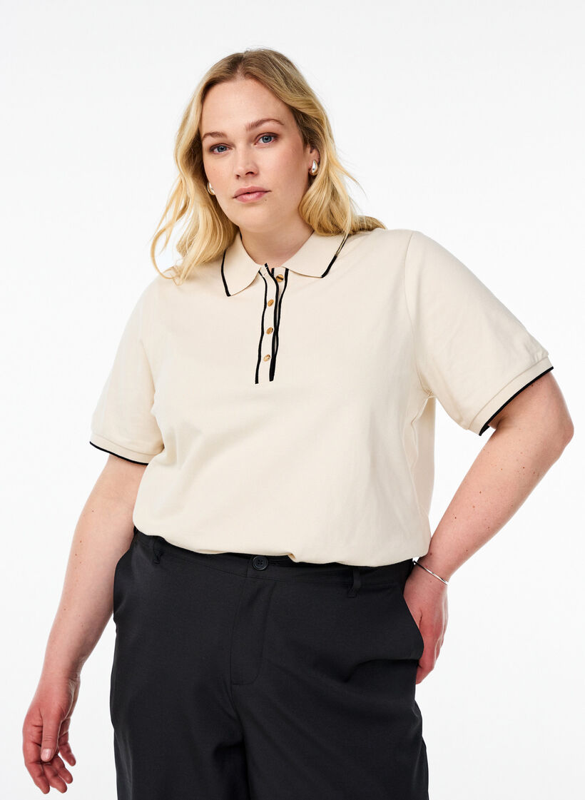 Poloshirt mit kurzen Ärmeln, Beige, Model image number 0