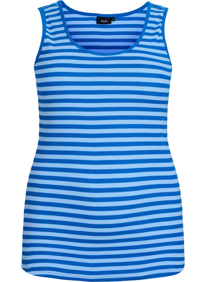 Gestreiftes Tanktop mit Rippenstruktur, Blau, Packshot image number 0