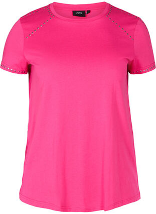 Kurzarm T-Shirt aus Baumwolle mit Nieten, Fuchsia Purple, Packshot image number 0