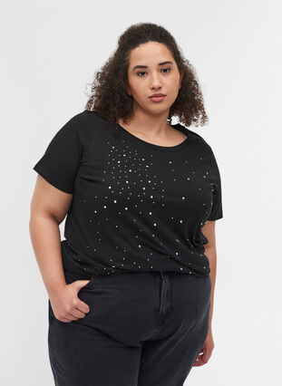 T-Shirt aus Bio-Baumwolle mit Nieten, Black, Model image number 0