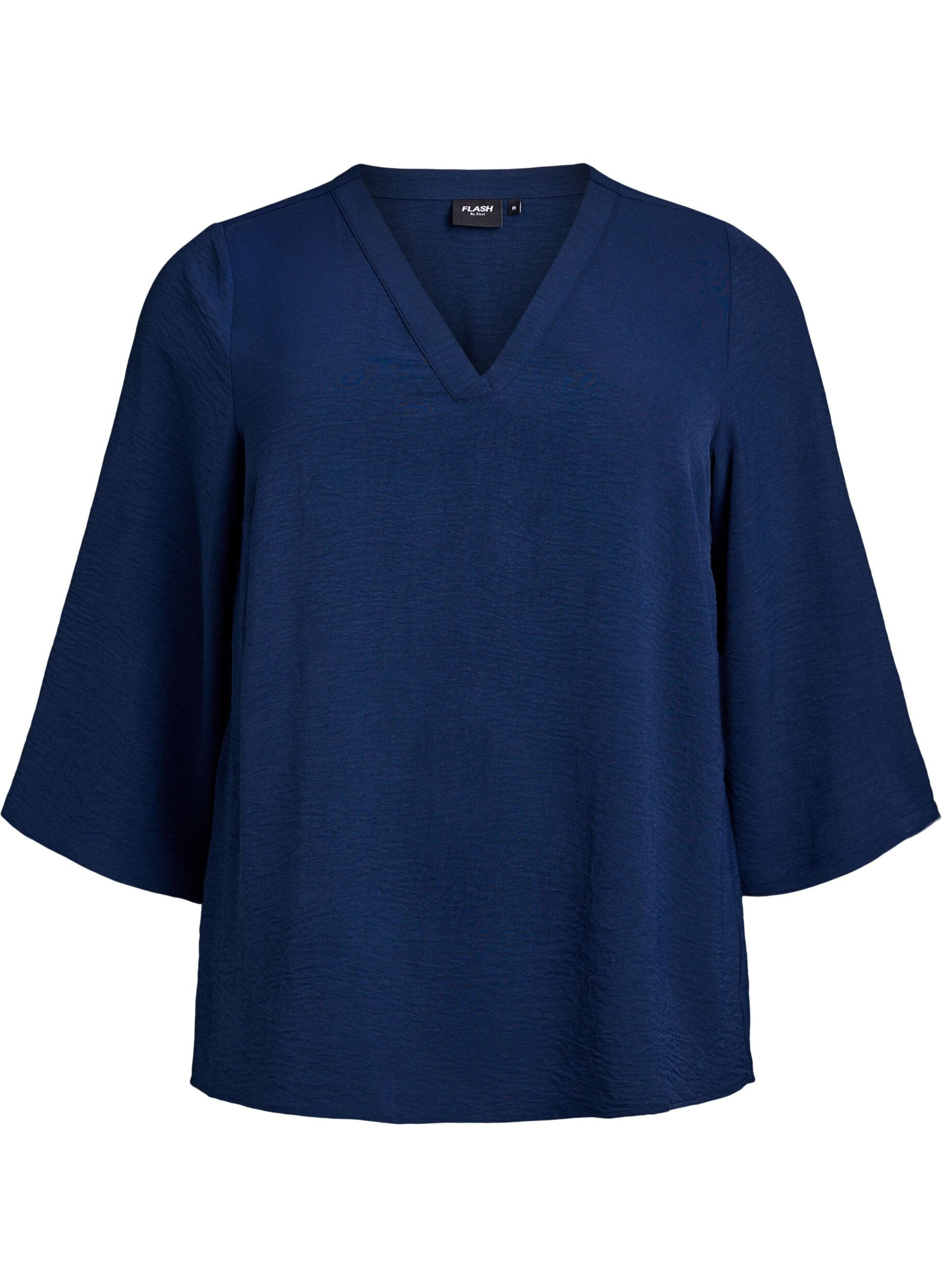 Zizzi Bluse mit 3/4-&Auml;rmeln, Blau, Packshot image number 0