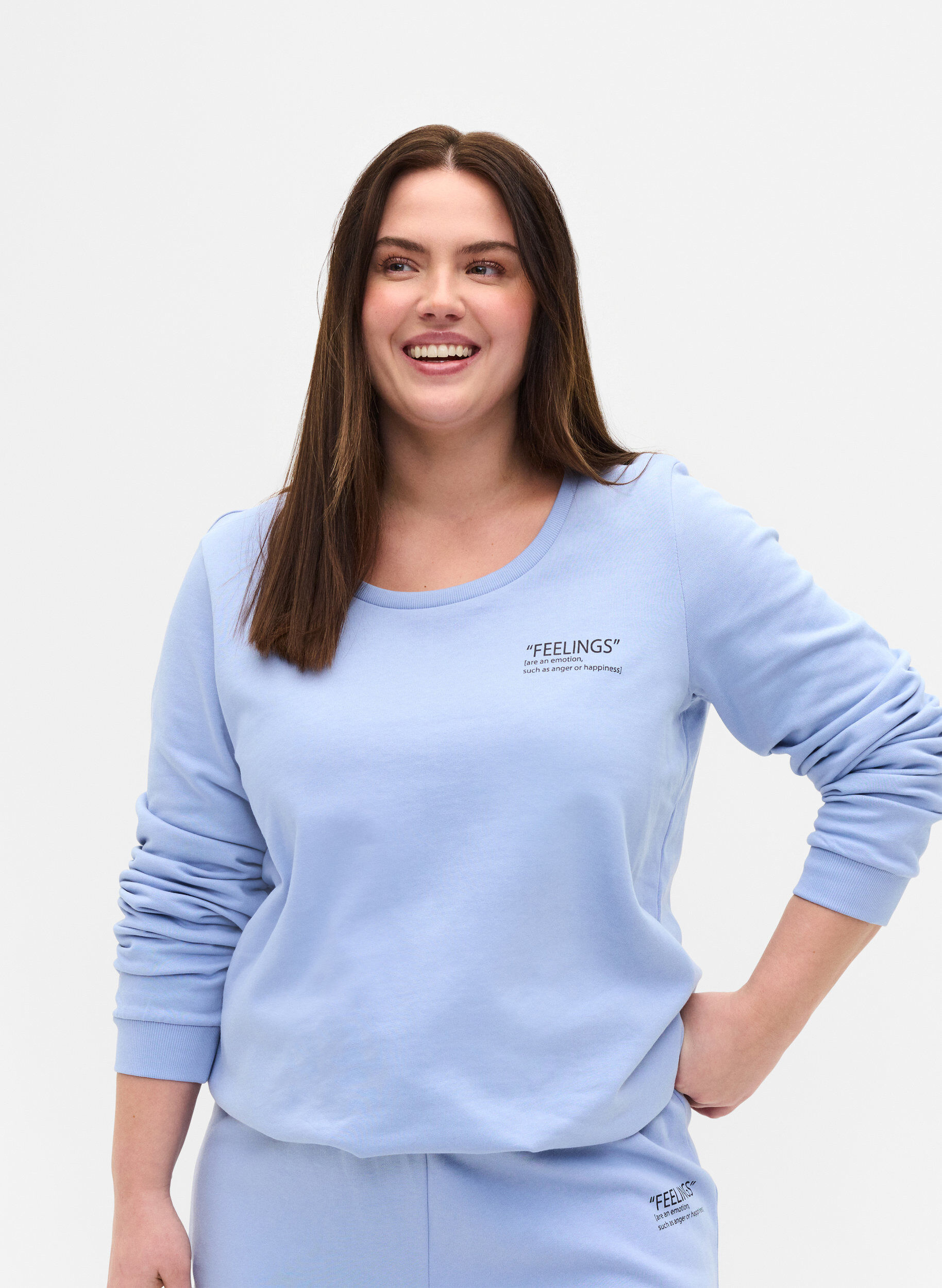 ZizziBaumwollsweatshirt mit Textaufdruck, Blue Heron, Model image number 0