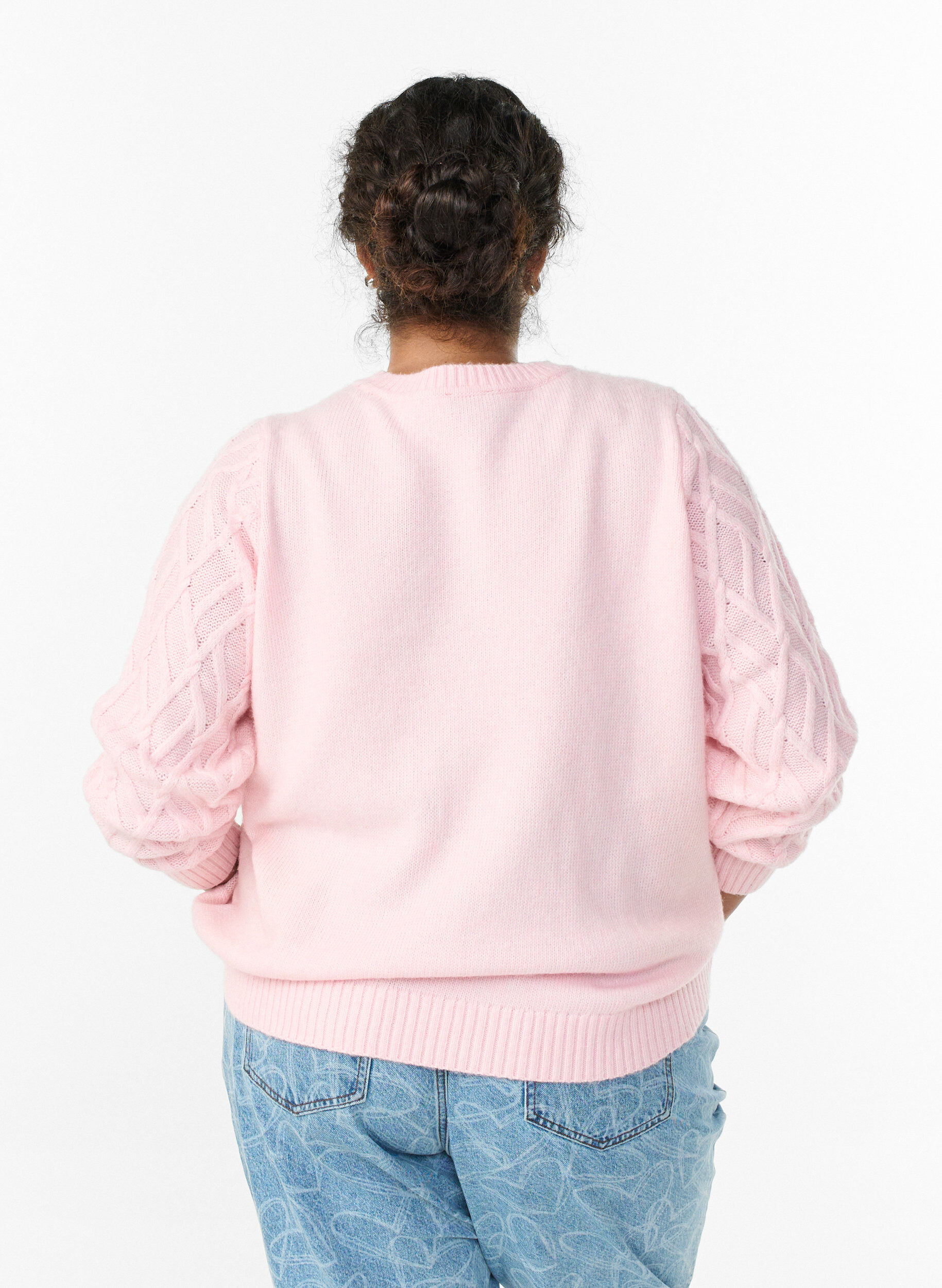 ZizziStrickbluse mit Zopfmuster und Rundhalsausschnitt, Rot, Model image number 2