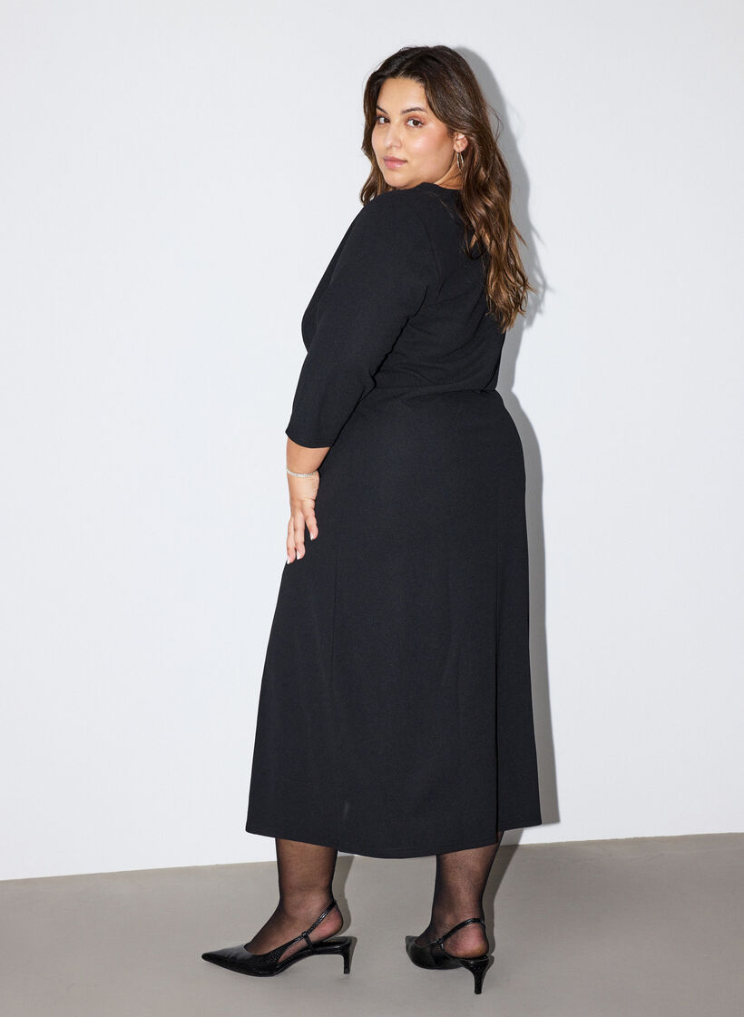 Jerseykleid mit Drapierung und dekorativer Schnalle, Schwarz, Model image number 1